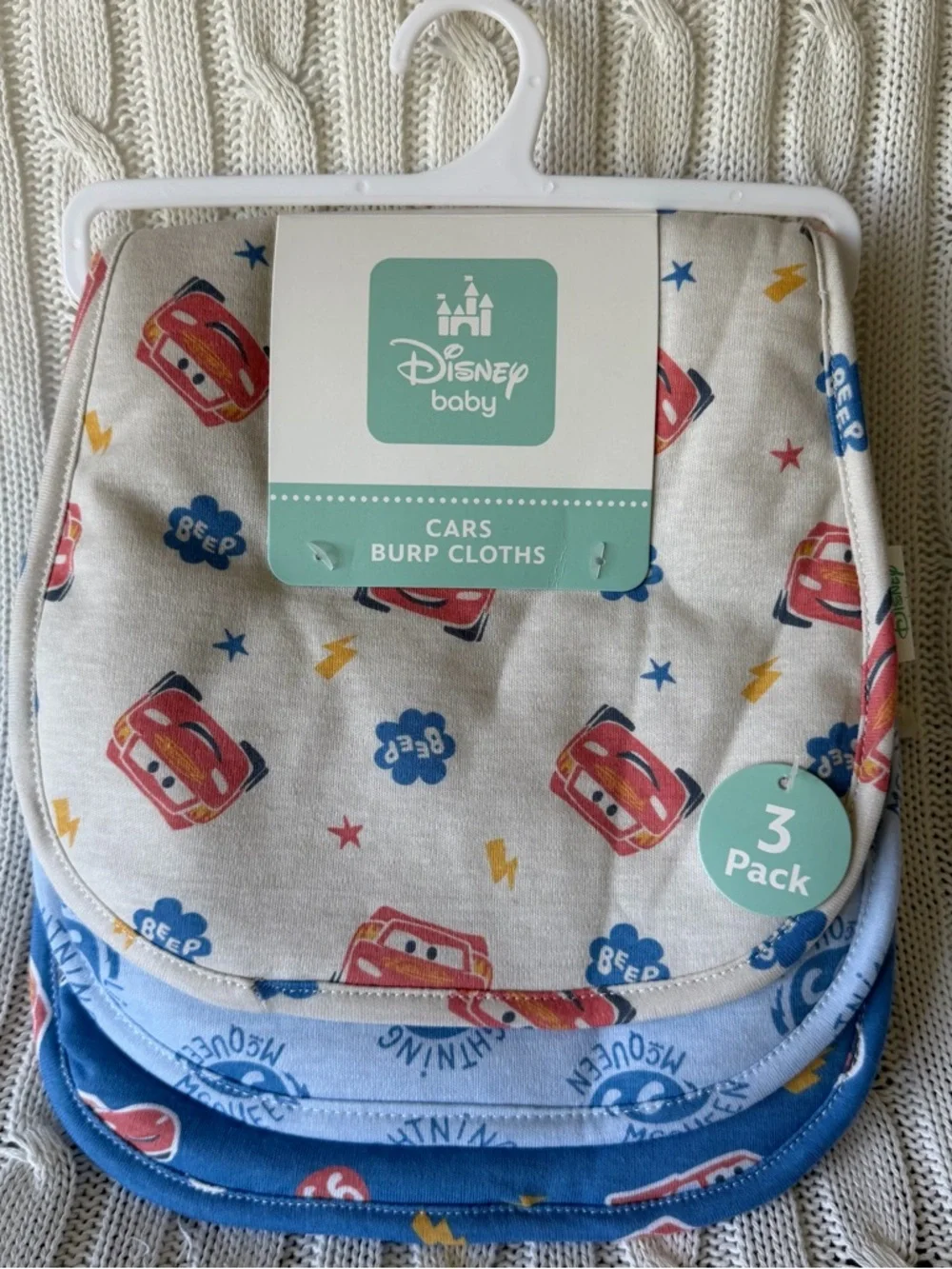 Disney Baby Pixar Cars Burp Cloth Set Lightning McQueen Baby Shower Gift NEW